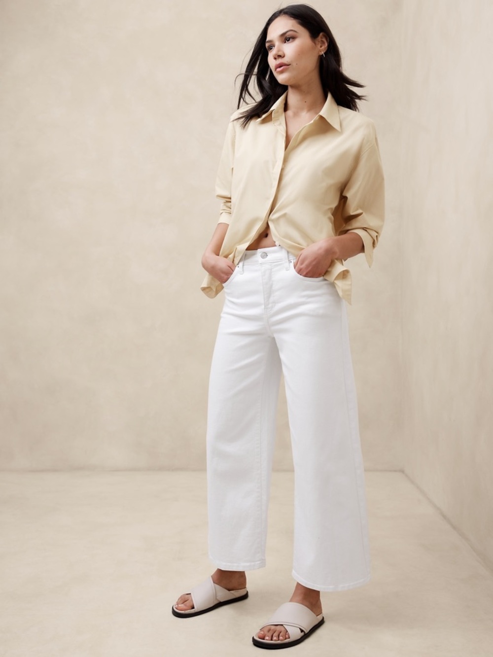 Banana Republic Factory High-Rise White Wide-Leg Crop Jean